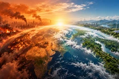 Climate transition from extreme warming and pollution to clean energy and restored landscapes